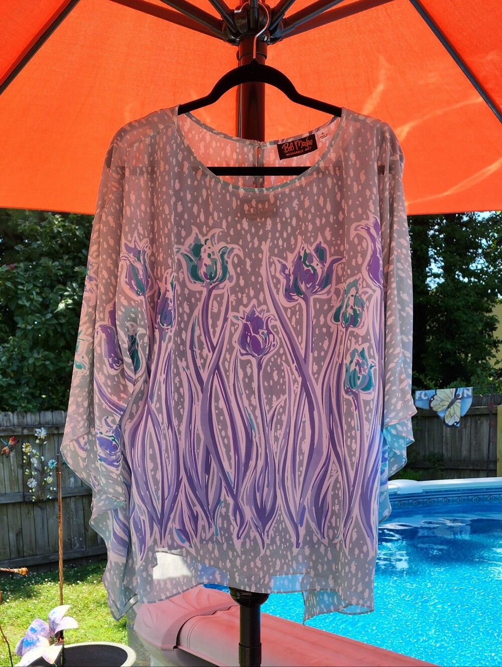 Bob Mackie Lavender and Teal Floral Sheer Blouse